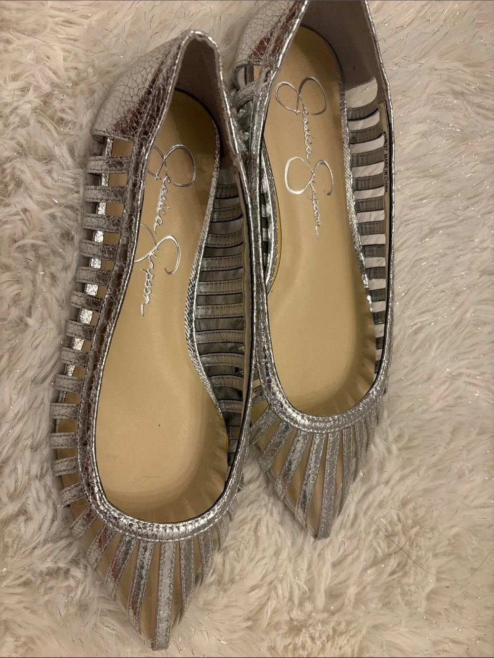 Jessica Simpson Silver Metallic Cutout Pointed Toe Flats